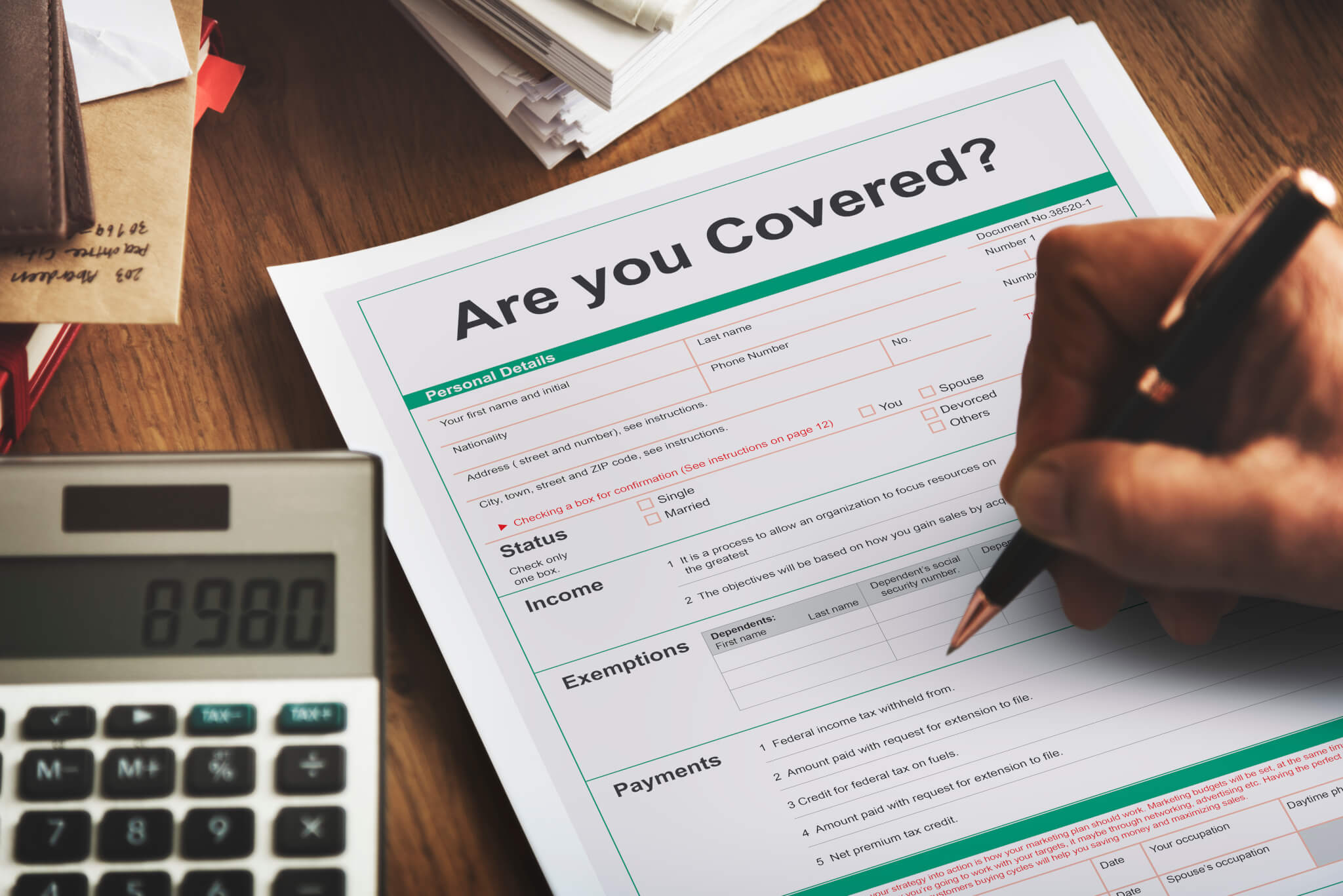 Business insurance form being filled out by a contractor