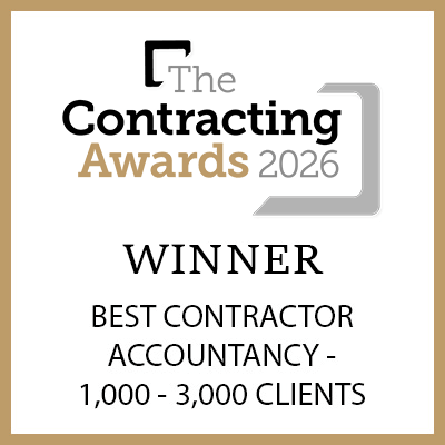 Best Contractor Accountancy – Contracting Awards 2026 Winner | SG Accounting Award certificate saying The Contracting Awards 2026, Winner: Best Contractor Accountancy – 1,000–3,000 clients