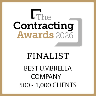 Award badge: Finalist for Best Umbrella Company (500–1,000 clients) at The Contracting Awards 2026